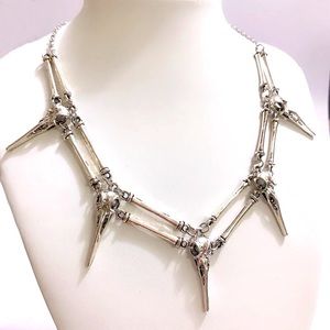 Silver Raven Bird Head Skull Choker Necklace